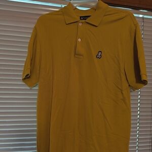 PSYCHO BUNNY Mens Yellow Classic Polo Shirt Size 4 Med Pima Cotton Retro Classy